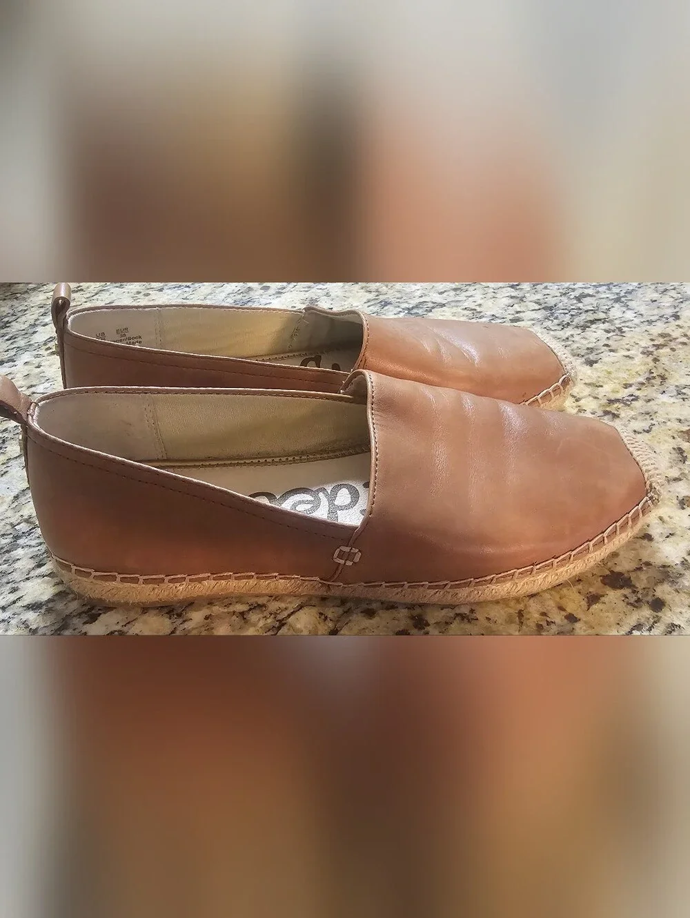 Sam Edelman Cognac Leather Espadrille Slip-Ons Size 8